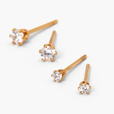 18kt Gold Plated Cubic Zirconia 2MM & 3MM Stud Earrings - 2 Pack