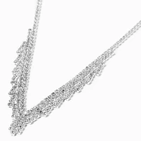 Silver Rhinestone Squiggle Shirt Statement Necklace