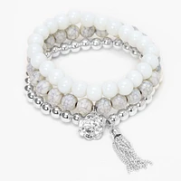 White Rose Marble Beaded Stretch Bracelets - 3 Pack