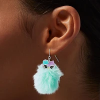 Green Owl Pom Pom 1.5" Drop Earrings