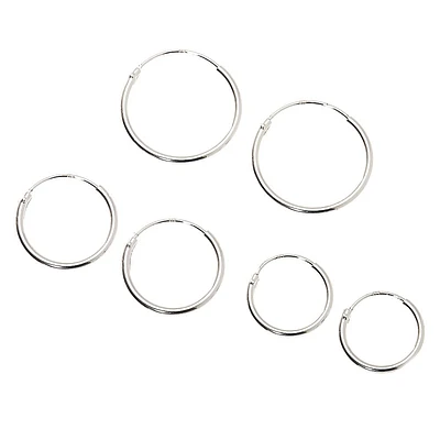 C LUXE by Claire's Sterling Silver Graduated Sleek Hoop Earrings - 3 Pack