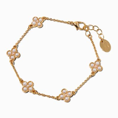 Gold-tone Pearl Clover Chain Bracelet