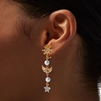 Celestial Crystal & Pearl Clip-On Drop Earrings