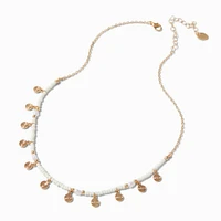 White Beaded Gold-tone Swirl Necklace