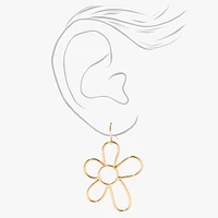 Gold Daisy Outline 1" Drop Earrings