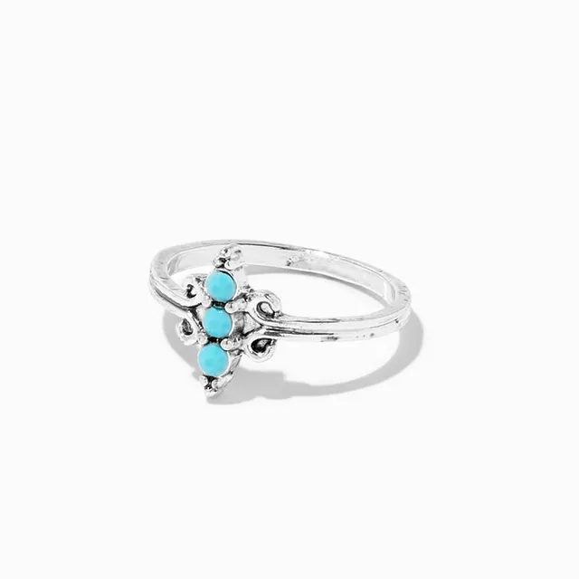 Claire's Silver & Turquoise Mixed Leaf Filigree Rings - 10 Pack