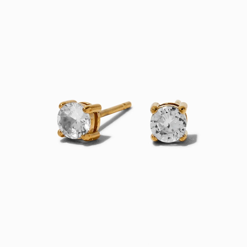 Gold-tone Stainless Steel 4MM Cubic Zirconia Basket Stud Earrings