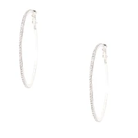 Faux Crystal Silver Hoop Earrings