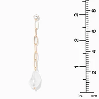 Gold Paperclip Pearl 3" Drop Earrings