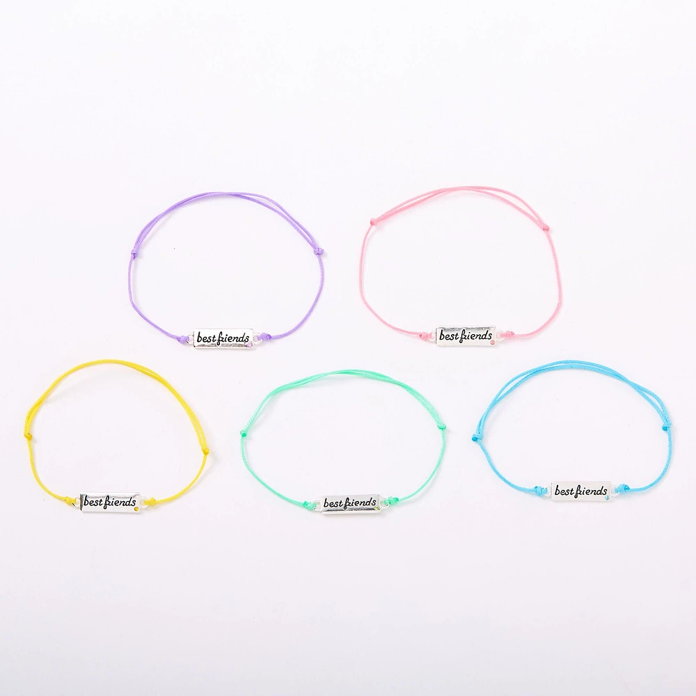 Best Friends Pastel Plaque Adjustable Friendship Bracelets - 5 Pack