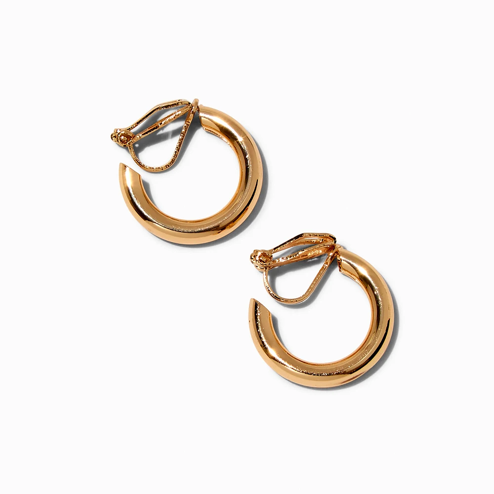 Gold 20MM Tube Clip-On Hoop Earrings