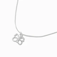 Textured Butterfly Silver-tone Pendant Necklace