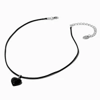 Black Puffy Heart Cord Pendant Necklace