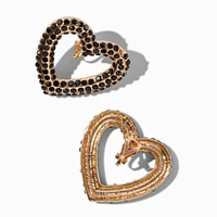 Black Rhinestone Large Heart Clip-On Stud Earrings