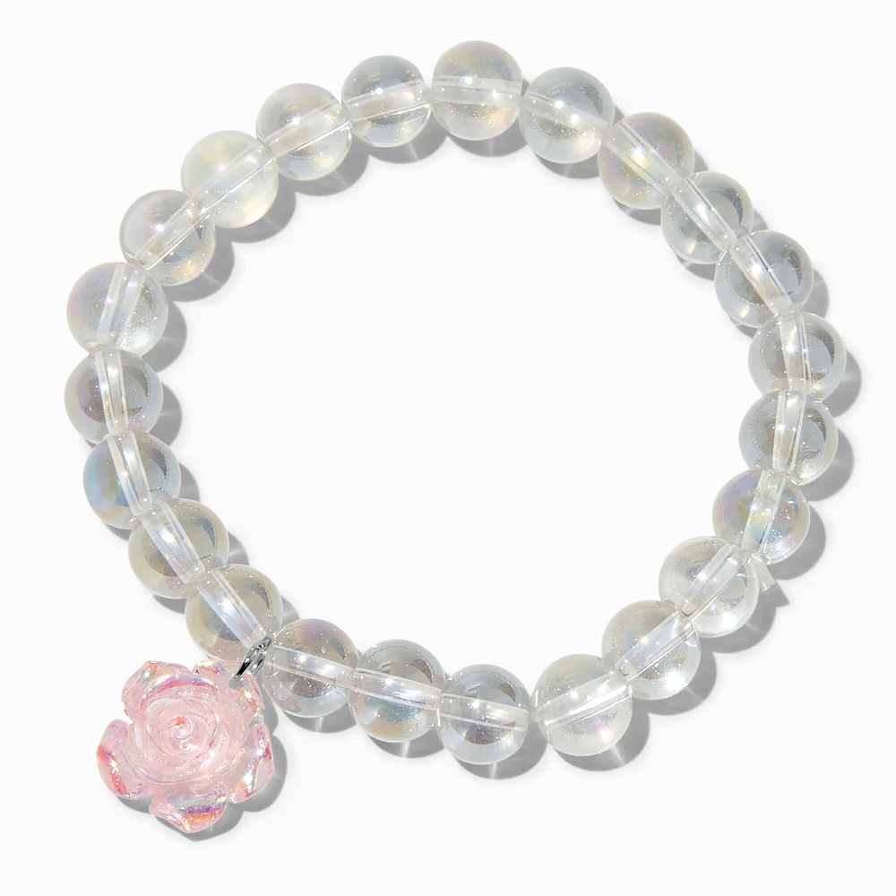 Pink Rose Iridescent Stretch Beaded Bracelet