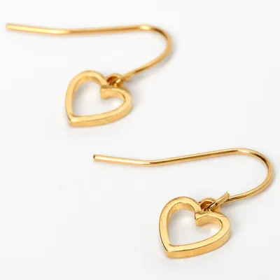 Gold Plated 1'' Open Heart Drop Earrings