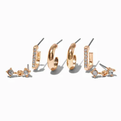 Embellished Gold-tone Earring Stackables Set - 3 Pack