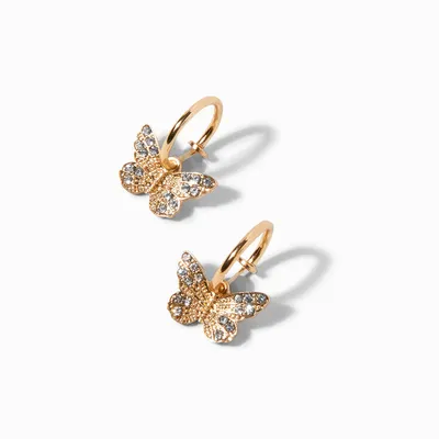 Gold 10MM Filigree Butterfly Clip-On Hoop Earrings