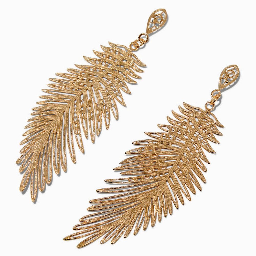 Gold-tone Filigree Feather 4" Drop Earrings