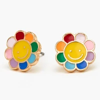 Gold Daisy Happy Face Stud Earrings