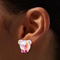 Pink Holographic Teddy Bear Stud Earrings