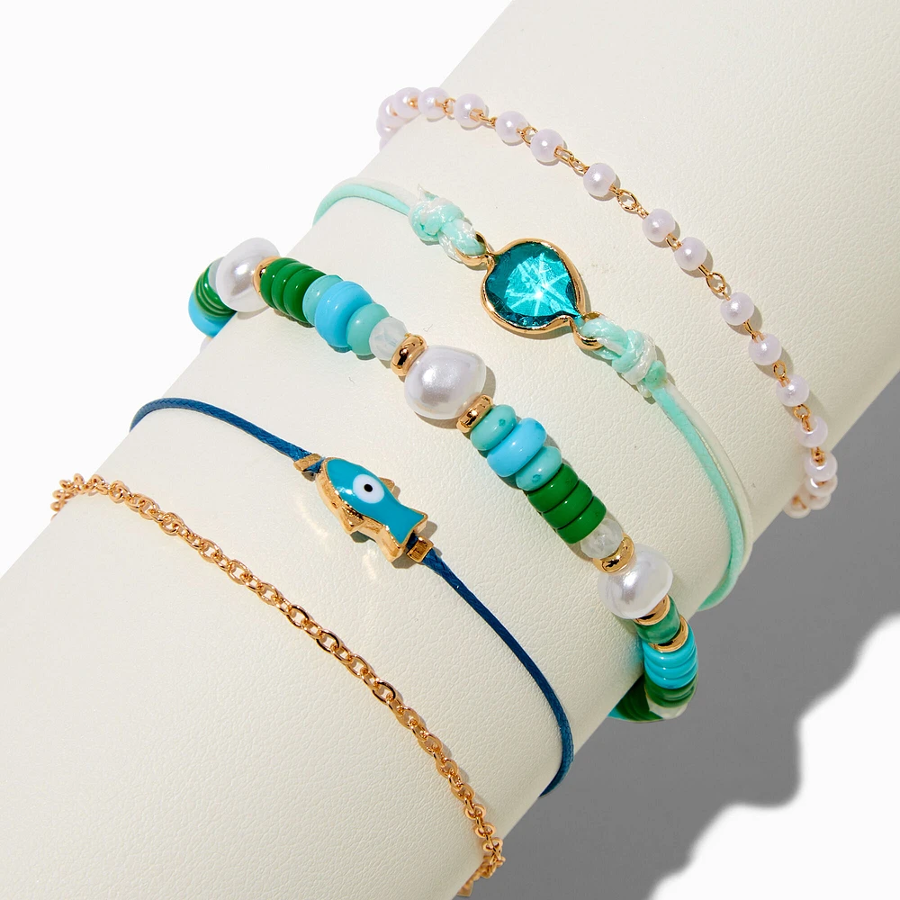 Turquoise Fish & Seashell Bracelet Set - 5 Pack