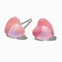 Anodized Pink Heart Sterling Silver Post Stud Earrings