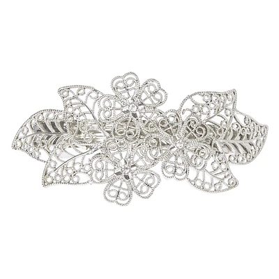 Silver Filigree Leaf Hair Barrette