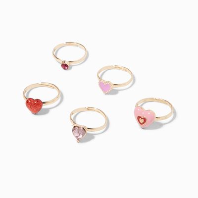 Claire's Club Pink Hearts Gold Rings - 5 Pack