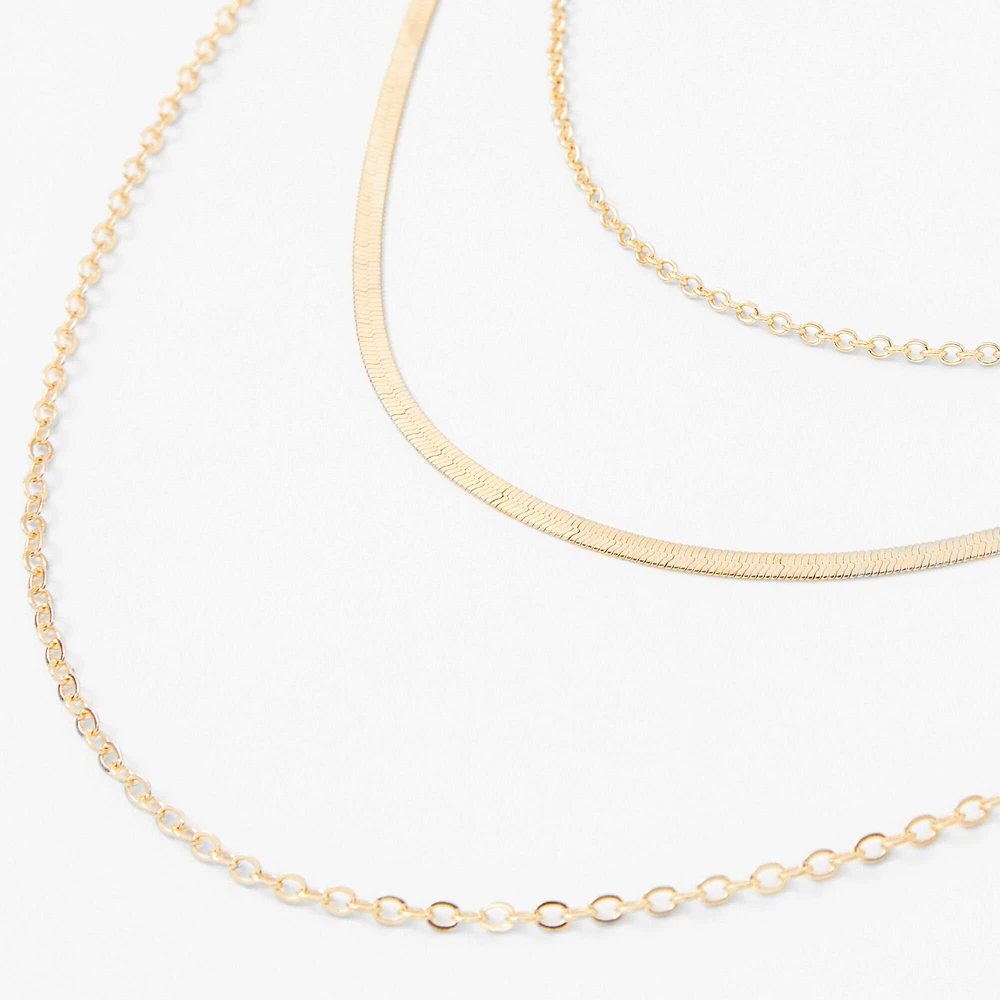 Gold Sleek Snake Chain Multi Strand Necklace