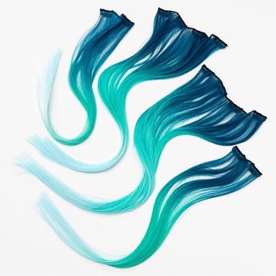 Ombre Faux Hair Clip In Extensions - Blue, 2 Pack