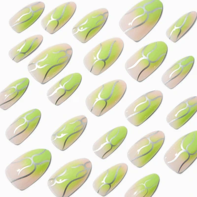 Metallic Green Almond Vegan Faux Nail Set - 24 Pack