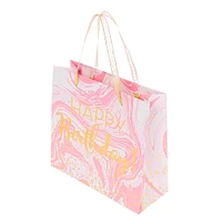 Medium Happy Birthday Marble Gift Bag - Pink