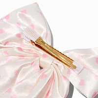 Claire's Club White Satin Pink Hearts Bow Barrette Hair Clip