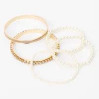 Claire's Club Rose Gold Pearl Bangle & Stretch Bracelets - 5 Pack