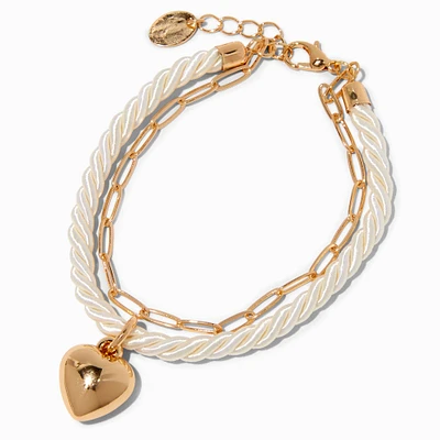 Gold-tone Heart Charm Twisted Rope Bracelet