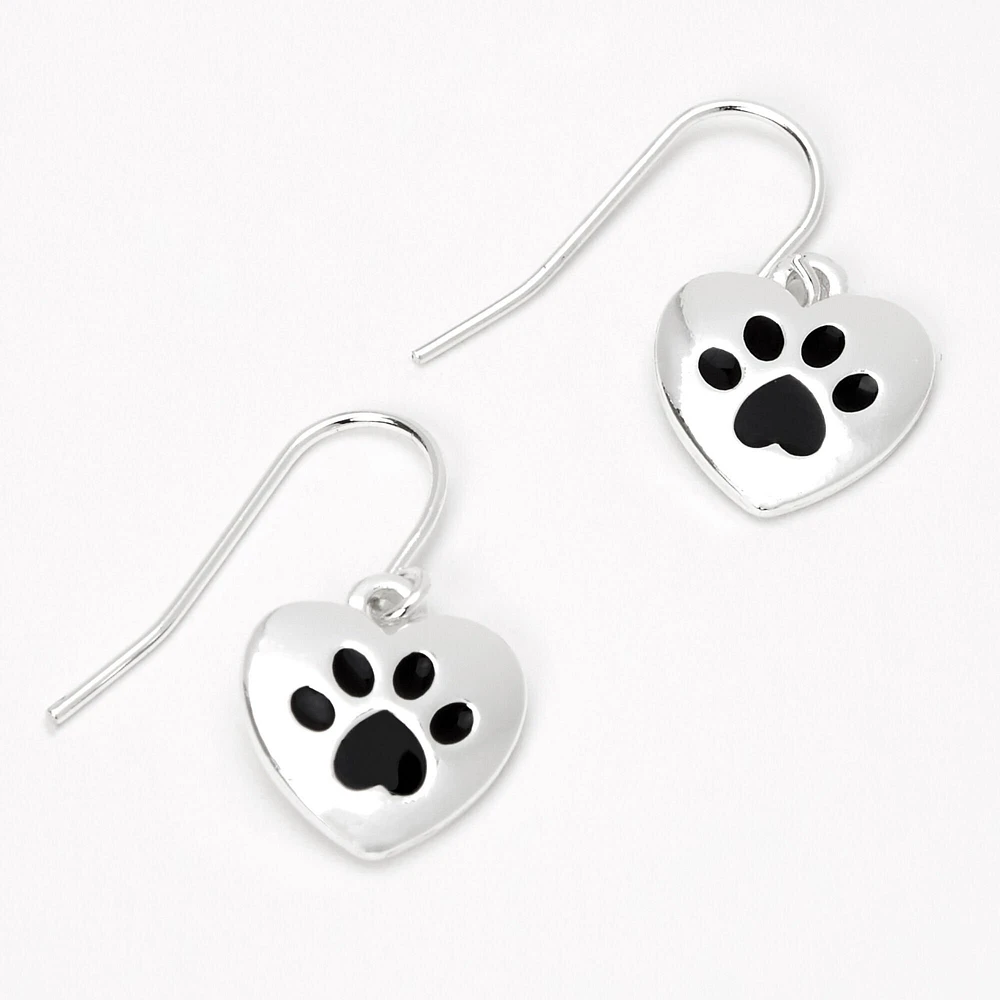 Silver 0.5'' Paw Print Drop Earrings