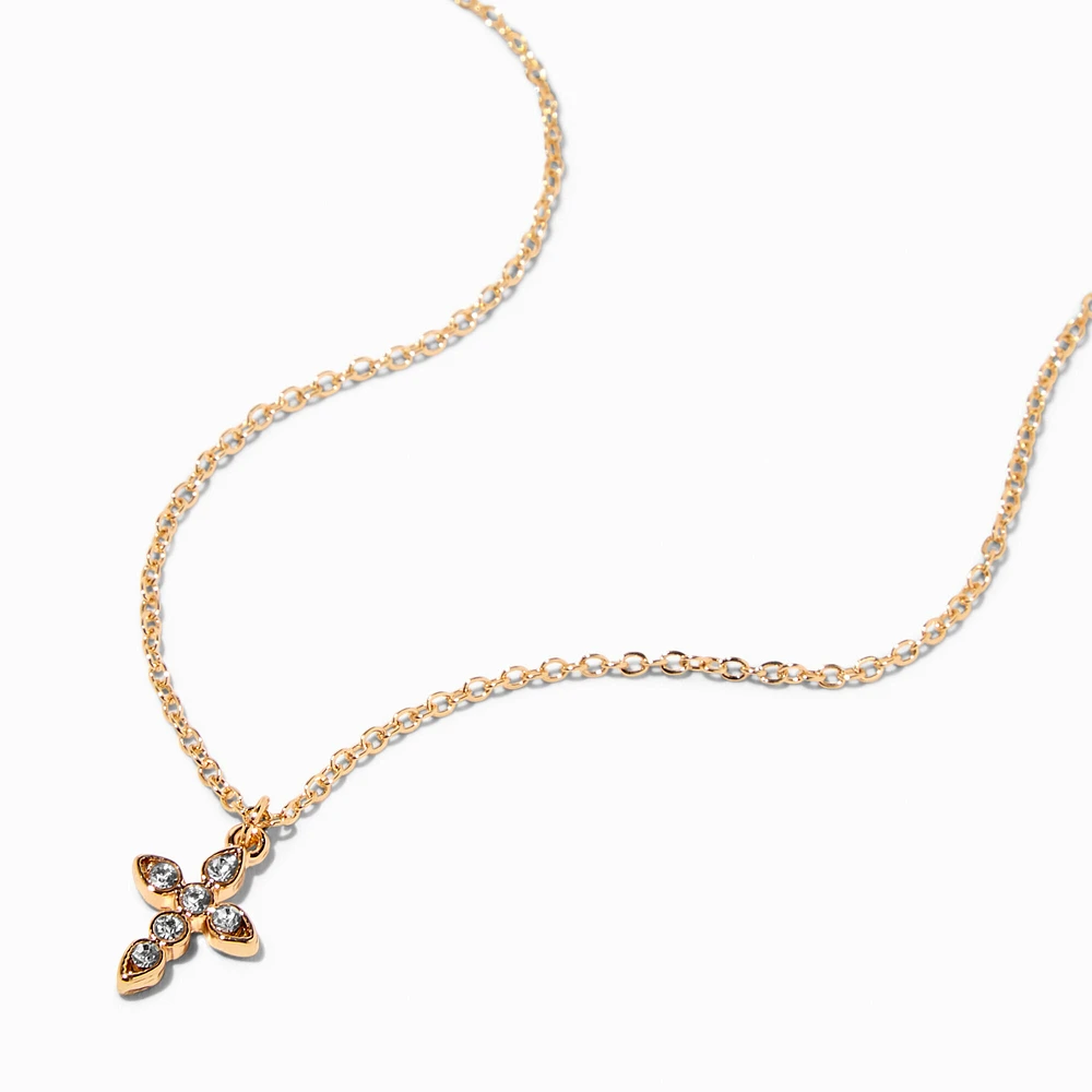 Gold-tone Crystal Cross Pendant Necklace