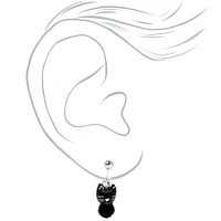 Black Cat Pom Pom Clip-On Earrings