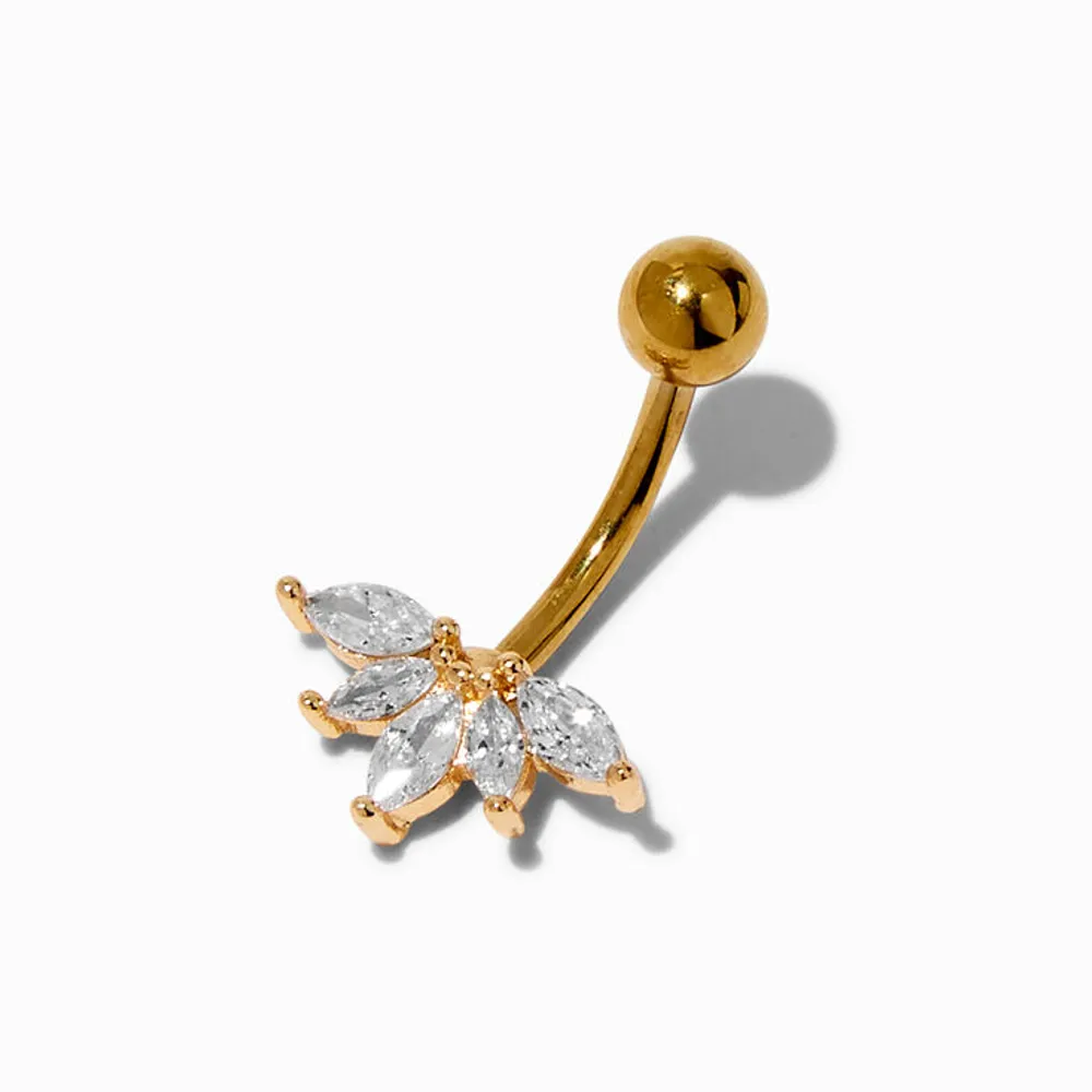 Gold-tone Cubic Zirconia Upside Down Crown 14G Belly Bar