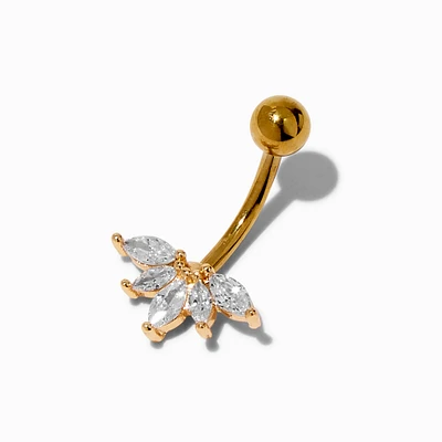 Gold-tone Cubic Zirconia Upside Down Crown 14G Belly Bar