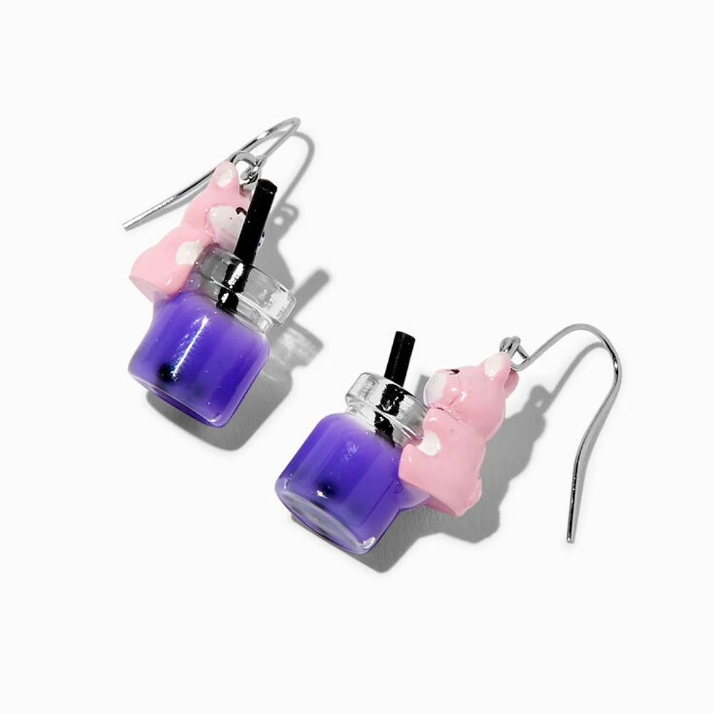 Pink Corgi Purple Bubble Tea 1" Drop Earrings