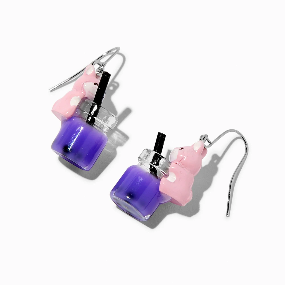 Pink Corgi Purple Bubble Tea 1" Drop Earrings