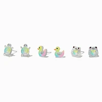 Iridescent Glitter Turtle, Frog, & Duck Stud Earrings - 3 Pack