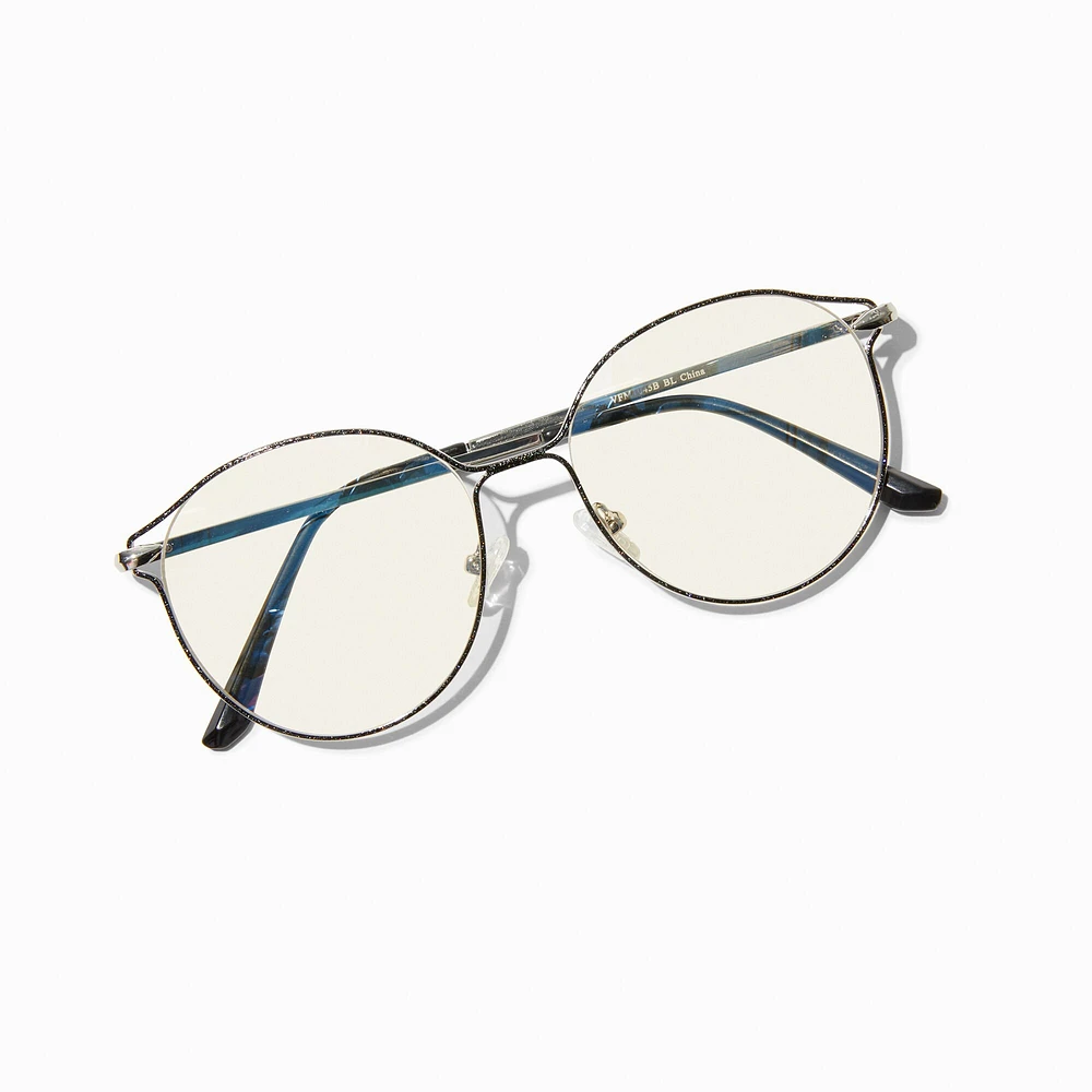 Solar Blue Light Reducing Silver Round Black Browline Clear Lens Frames