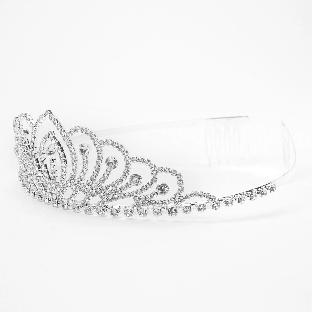 Silver-tone Rhinestone Lotus Princess Tiara