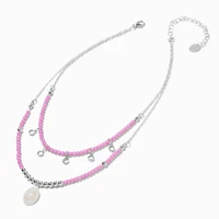 Egg Pendant Purple Bead Silver-tone Multi-Strand Necklace