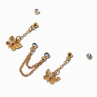Gold-tone Crystal Butterfly Stackables Set - 3 Pack