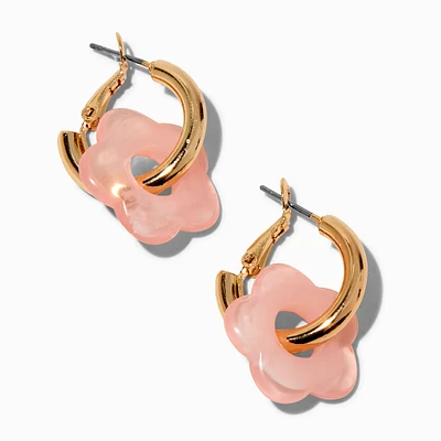 Gold-tone Pink Chunky Flower 30MM Hoop Earrings