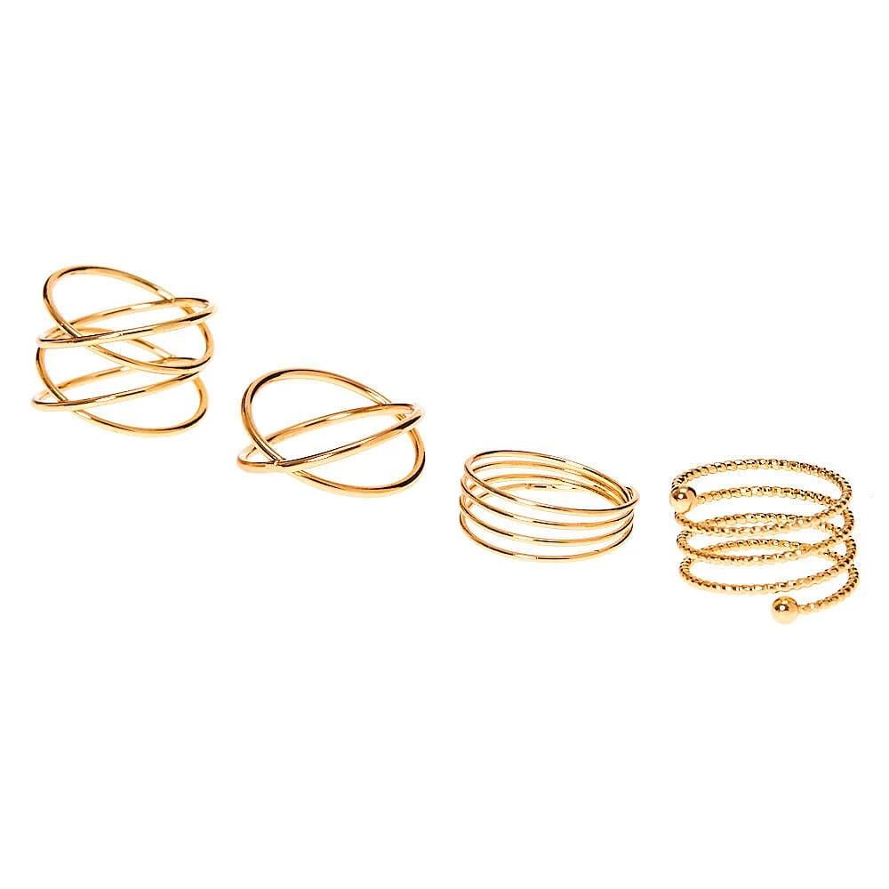 Gold Spiral Rings - 4 Pack